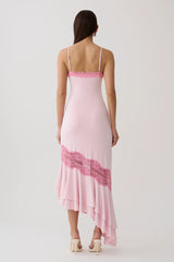 Annis Frilled Hem Lace Midi Dress - Pink