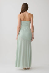 Monet Strapless Ruched Mesh Maxi Dress - Aqua Grey