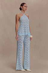 Corey Crochet Halter Neck Top - Light Blue