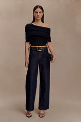 Sierra Asymmetrical Cashmere Blend Knit Top - Black