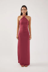 Perfect Stranger Isla Halter Twist Maxi Dress Burgundy