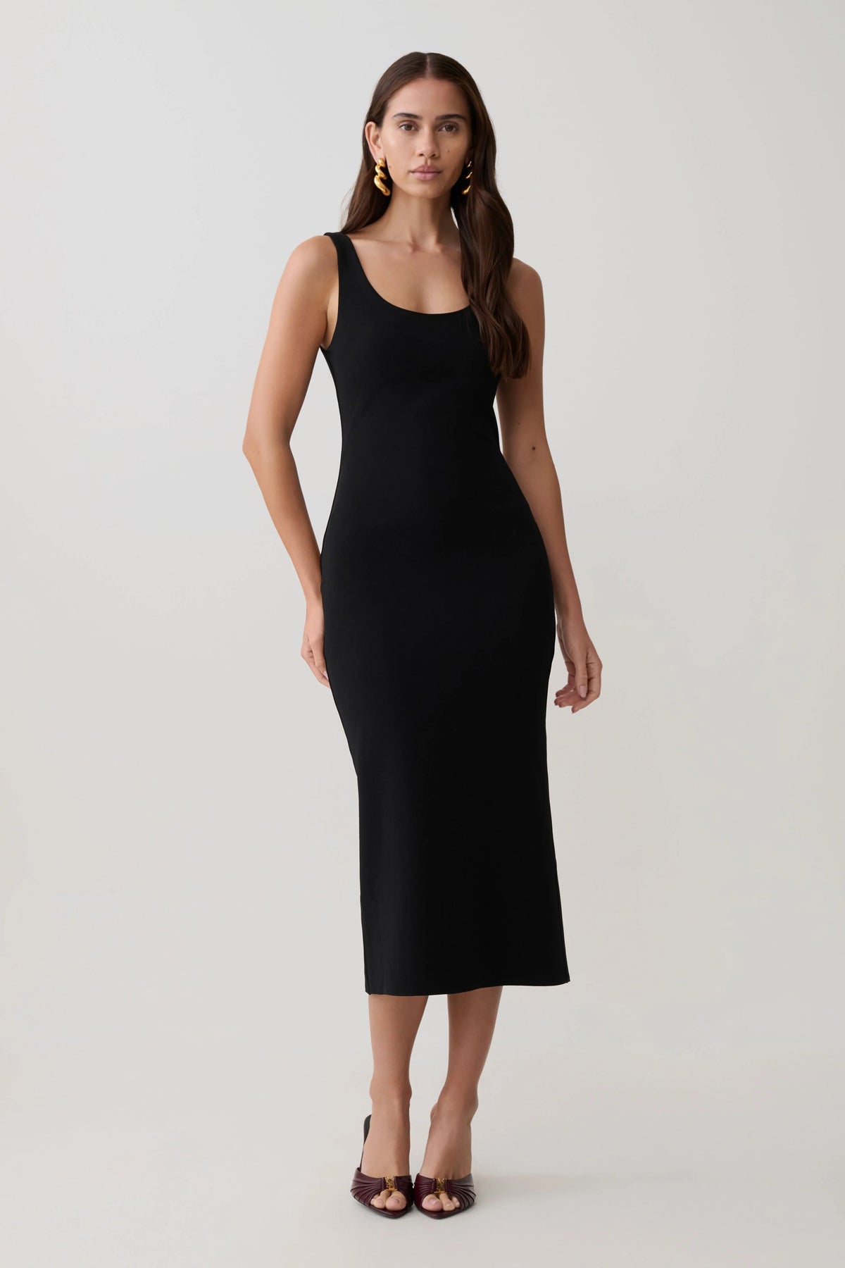Allyra Scoop Stretch Crepe Midi Dress - Black