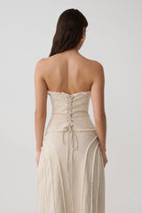 Annie Strapless Tie Back Linen Top - Natural