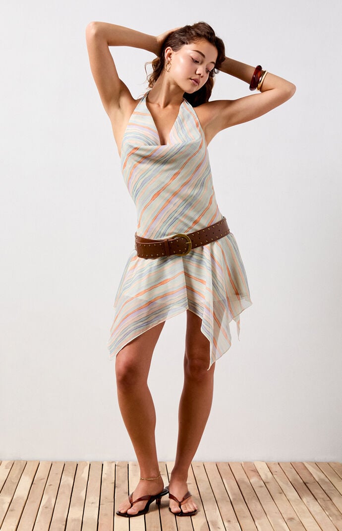 Your Favorite Monet Striped Cowl Neck Mini Dress