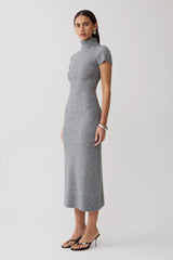 Goldie High Neck Knit Midi Dress - Grey Marle