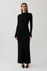 Rowan Long Sleeve Knit Maxi Dress - Black