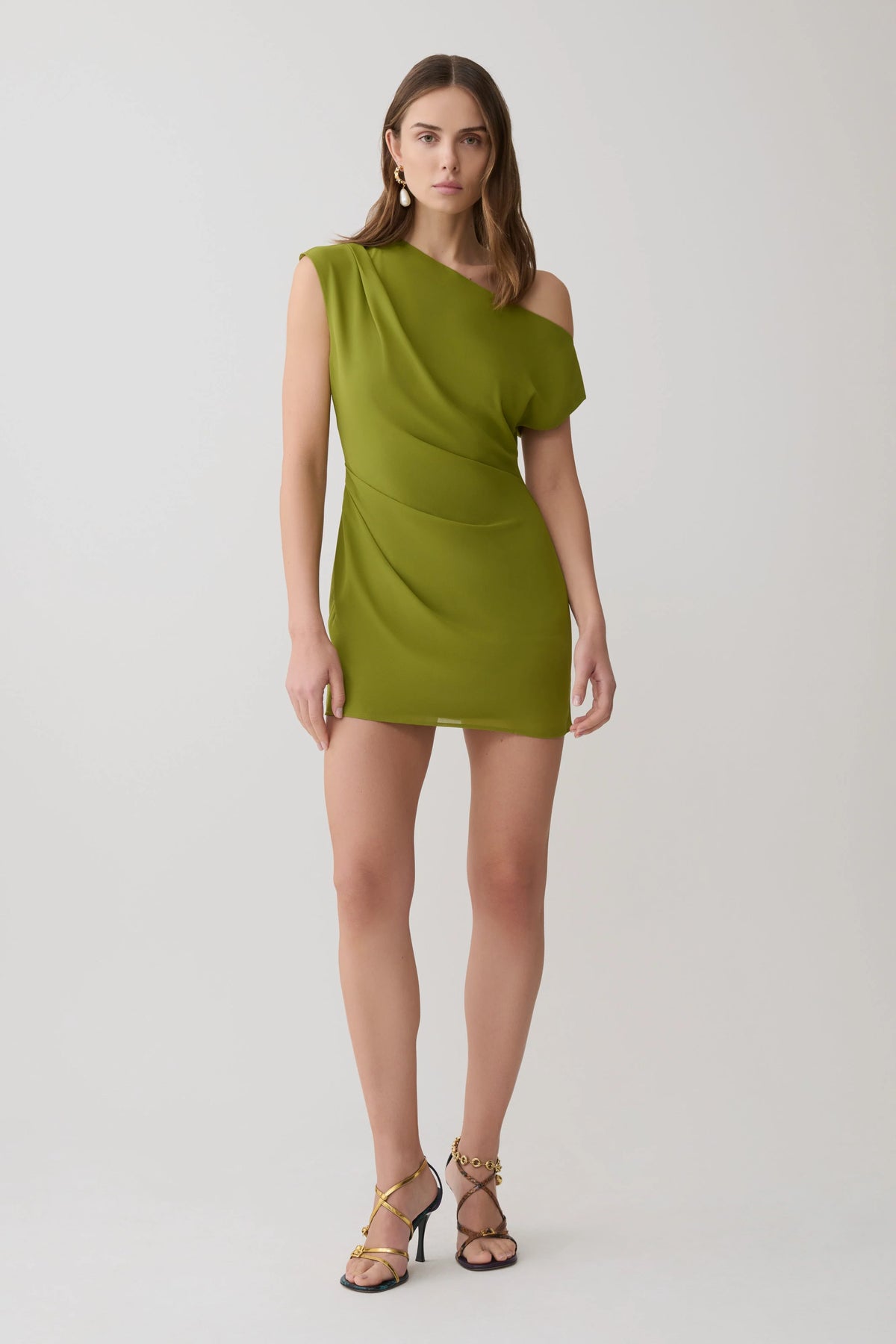 Hannah Asymmetric Neckline Mini Dress - Olive