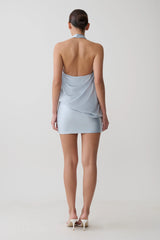 Arabel Draped Halter Mini Dress - Pale Blue