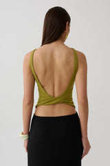 Yura Backless Twist Top - Martini Olive