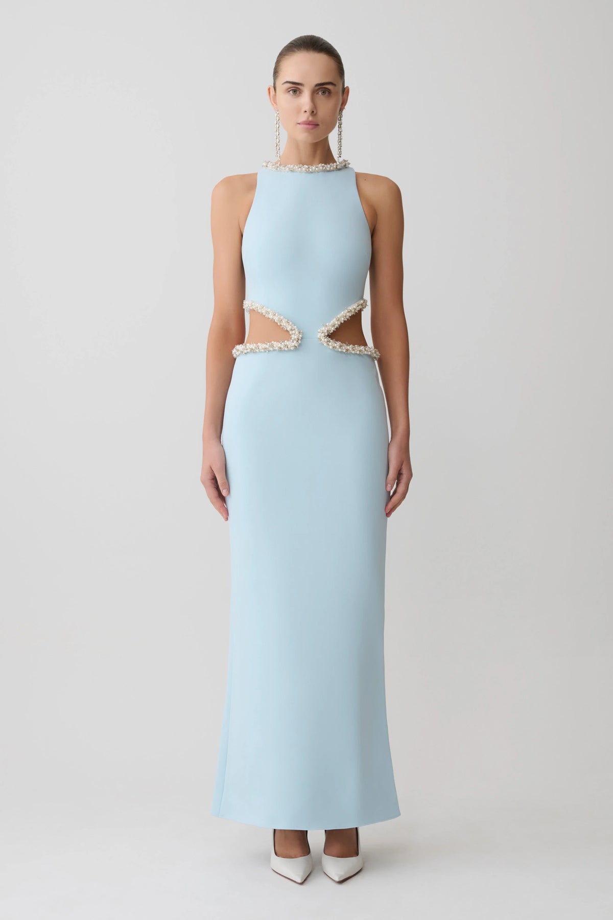 Nicole Embellished Cut Out Maxi Dress - Pale Blue