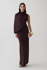 Yuri Gather Sleeve Maxi Dress - Chocolate