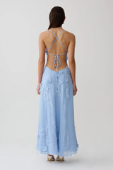 Odette Floral Lace Midi Dress - Pale Blue
