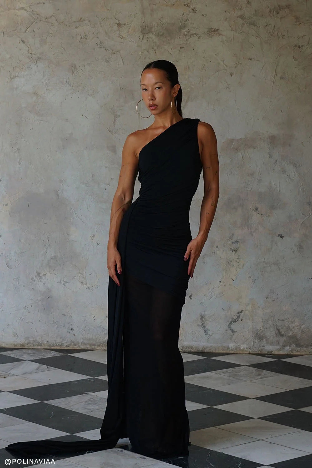 Asher Slinky One Shoulder Maxi Dress - Black