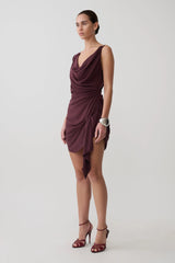 Lucile Cowl Drape Satin Mini Dress - Plum