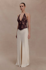 Sascha Lace And Satin Halter Maxi Dress - Ivory/Chocolate