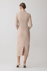 Dorian Fitted Shirt Midi Dress - Wheat Marle