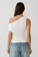 Yuna Short Sleeve Draped Hardware Top - Ivory