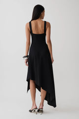 Cellini Asymmetric Hem Midi Dress - Black