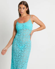 Zayla Lace Maxi Dress in Aqua Blue