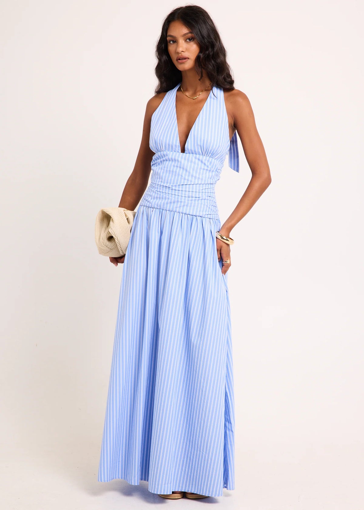 Alex Plunge Striped Maxi Dress