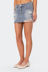 Ginnie Low Rise Distressed Denim Mini Skirt