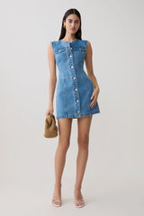 Penn Button Front Denim Mini Dress - Summer Blue