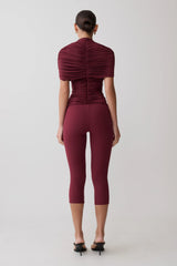 Linh Slinky High Neck Gathered Top - Mahogany