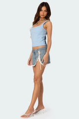 Eyelet Lace Up Denim Mini Skirt