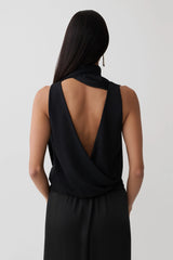 Raisa Overlap Top With Neck Scarf - Black