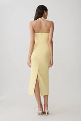 Amelita Suiting Halter Midi Dress - Pale Lemon