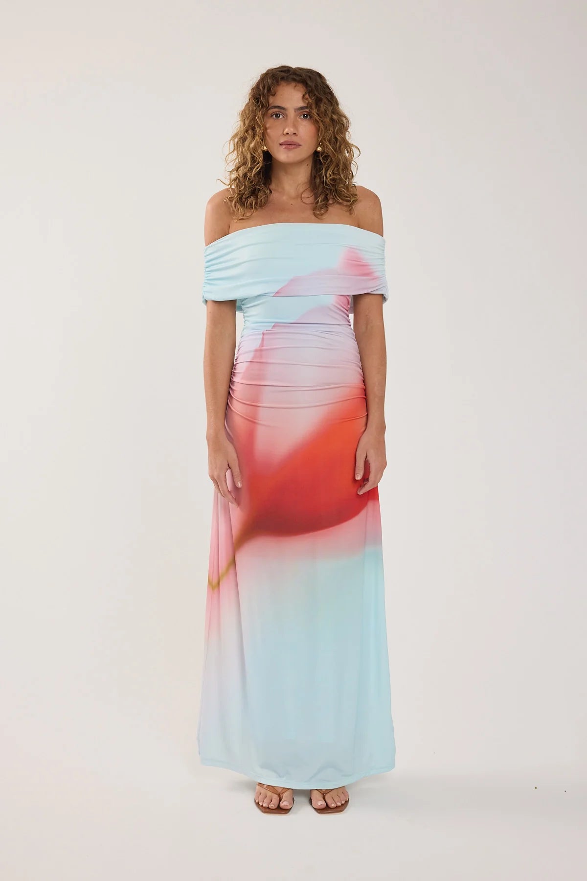 Perfect Stranger Yasmin Off Shoulder Maxi Dress Red Print