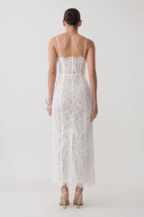 Ottilie Lace And Mesh Midi Dress - White