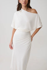 Alva Wool Lyocell Draped Midi Dress - White