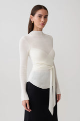 Lawson Wrap Knit Long Sleeve Top - White