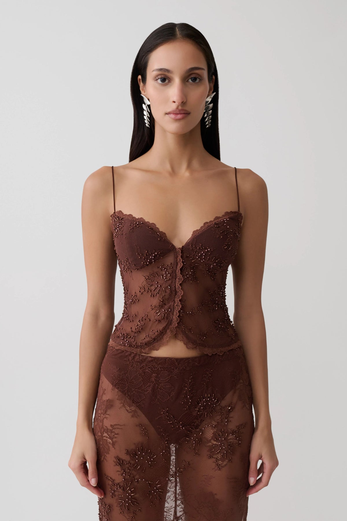 Marcelle Sweetheart Lace Top - Dark Chocolate