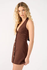 Perfect Stranger Halter Suiting Vest Mini Dress Brown