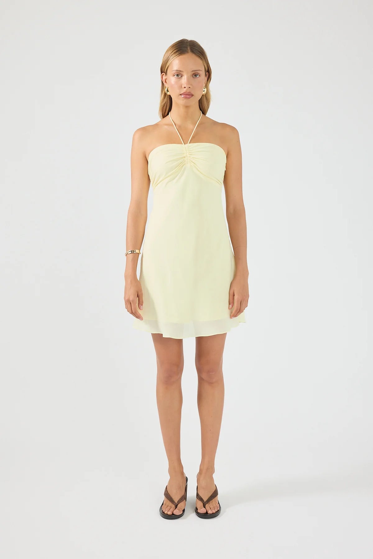 Perfect Stranger Billie Halter Mini Dress Lemon