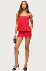 Third Charm Shine Cinched Strapless Mini Dress