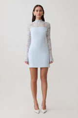 Aurelie Long Sleeve Lace Mini Dress - Sky Blue
