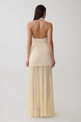 Jorja Draped Halter Slinky Maxi Dress - Ivory