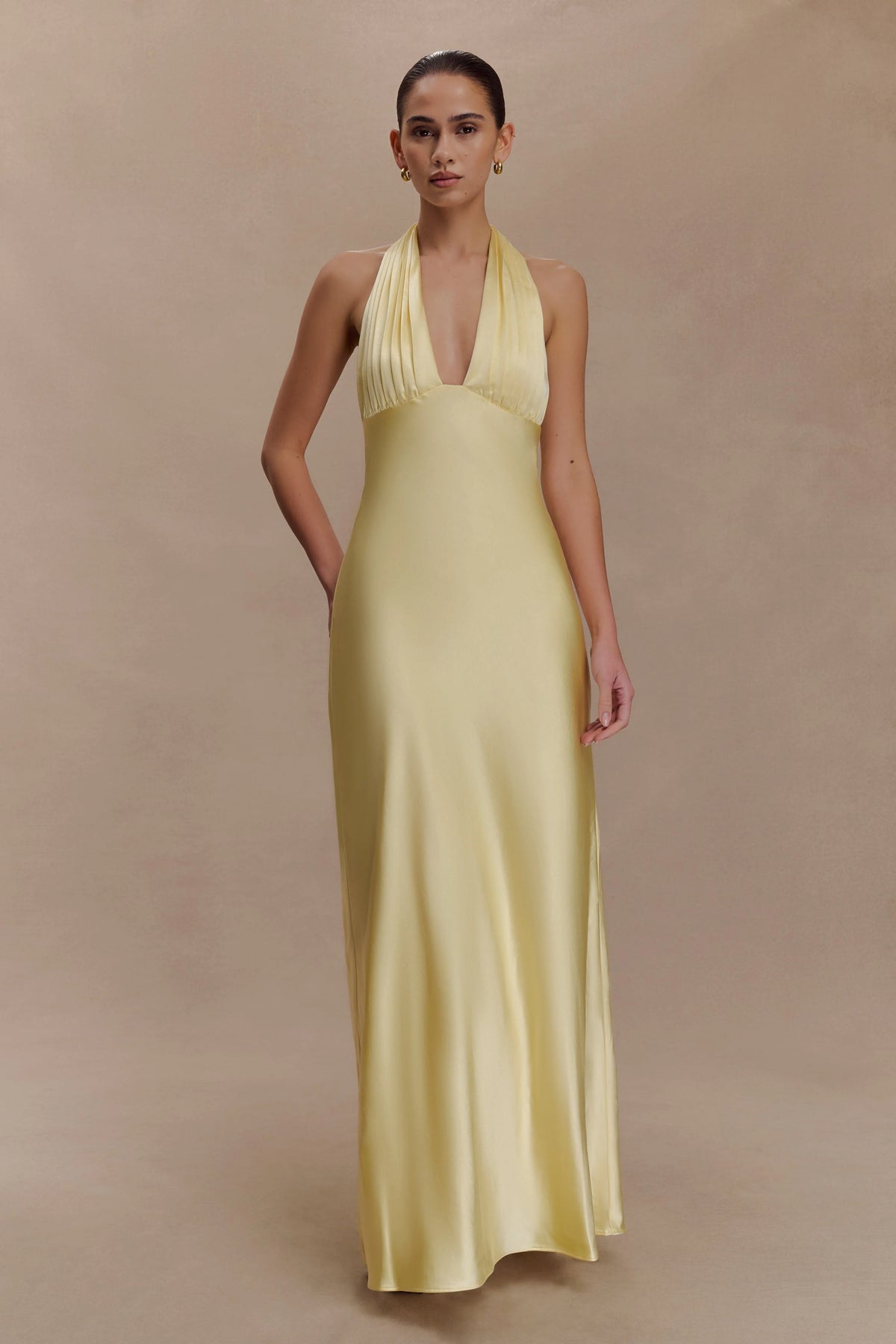Alice Satin Halter Maxi Dress - Lemon
