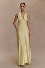 Alice Satin Halter Maxi Dress - Lemon