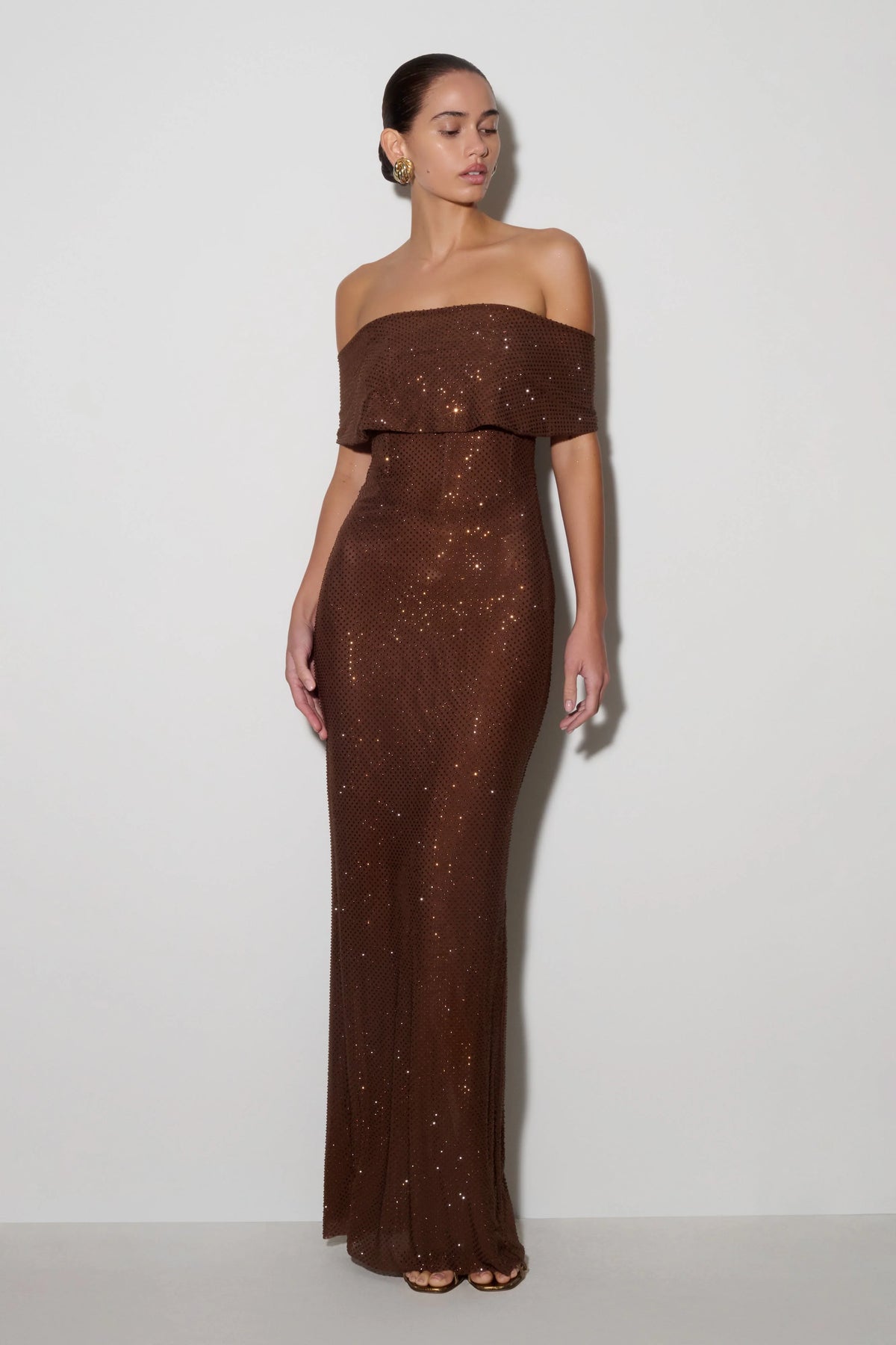 Phi Multi-Wear Cowl Diamante Maxi Dress - Chocolate