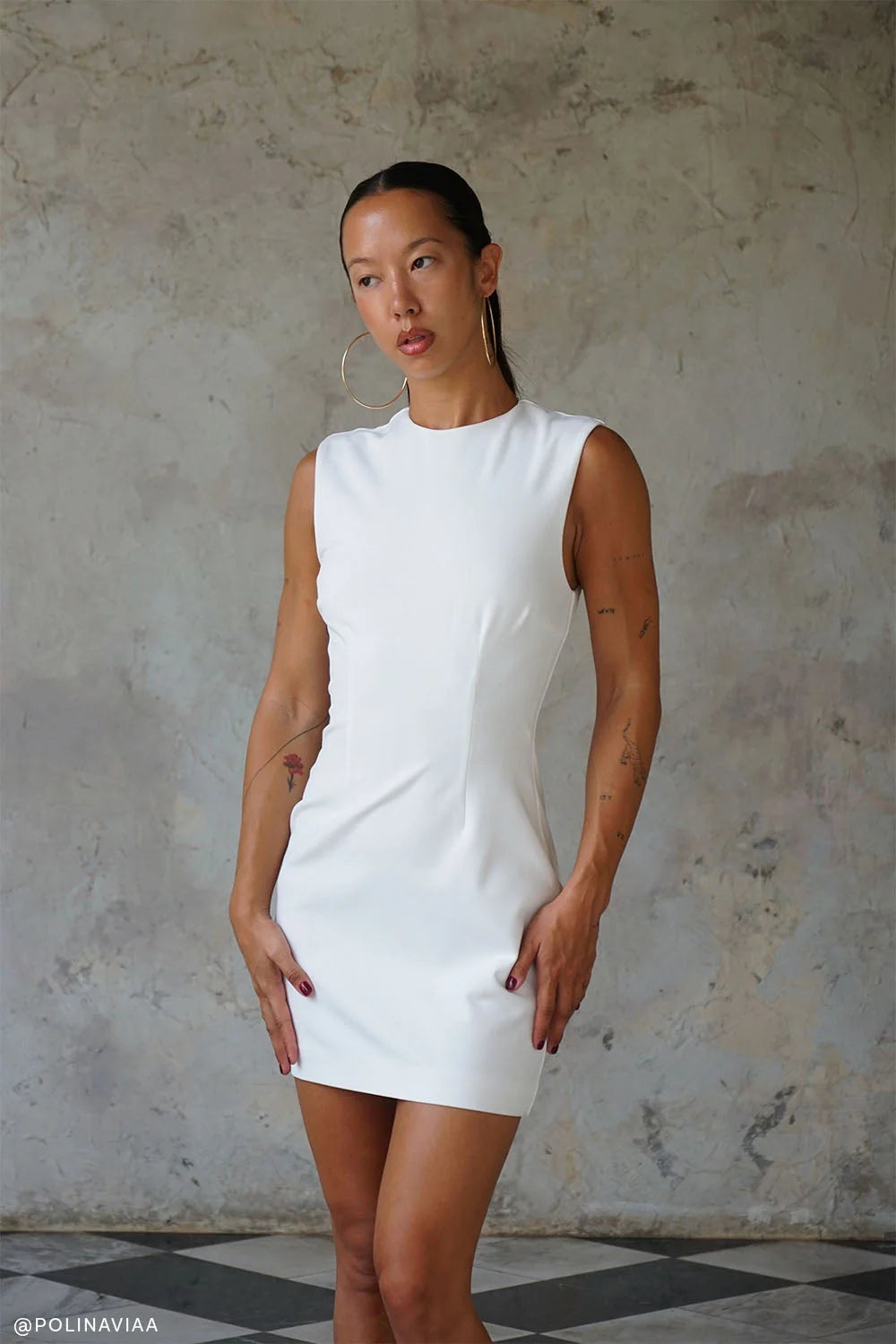 Fion Sleeveless Stretch Crepe Mini Dress - White