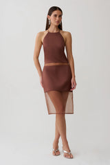 Priscilla Sheer Halter Midi Dress - Dark Chocolate