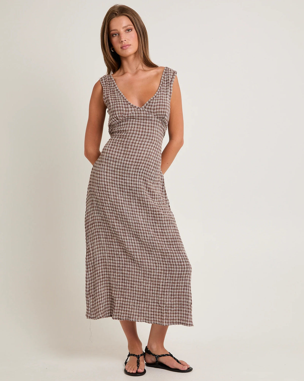 Base Seersucker Check Maxi Dress