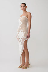 Mandie Hand Crochet Asymmetrical Maxi Dress - White