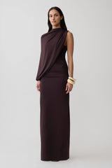 Yuri Gather Sleeve Maxi Dress - Chocolate