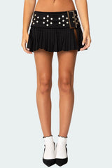Roxy Side Slit Pleated Mini Skirt
