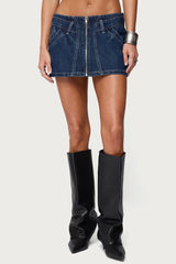 Sharlo Zip Up Denim Mini Skirt